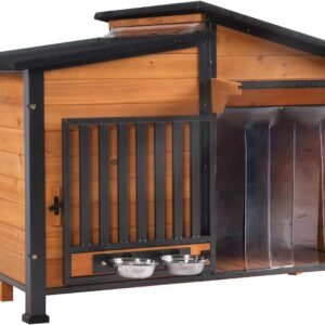 Weatherproof Dog House with Rotating Feeding Bowl